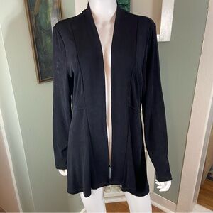 Chico's Sz 2 Classic Black Open-Front Acetate Cardigan Midi Duster Jacket Large